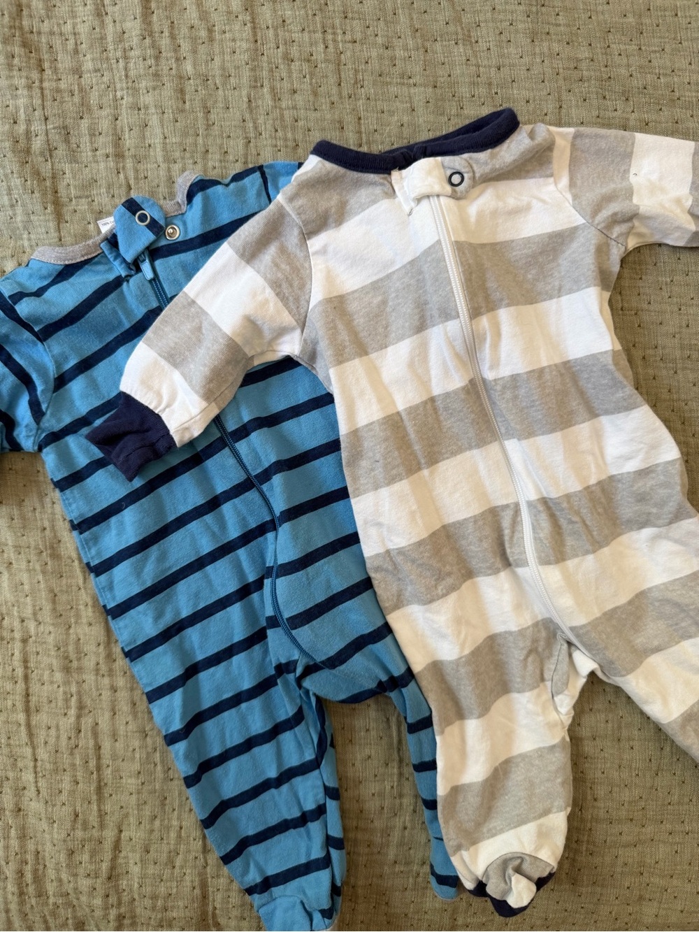 Onzie Striped Footie Set - Blue & Gray Stripes